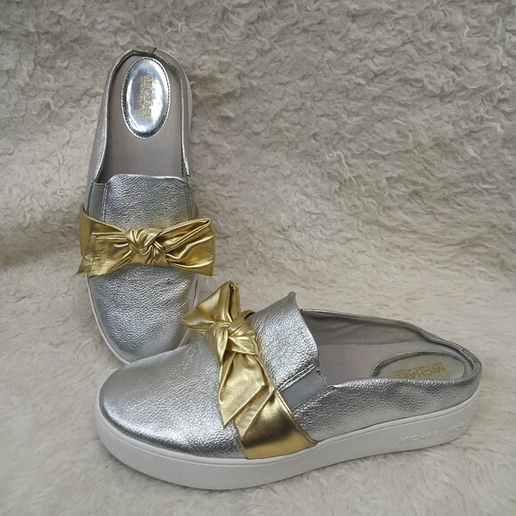 Michael Kors Women's Leather Metallic Gold Bow Slipon Platform US 8.5M - Picture 1 of 8